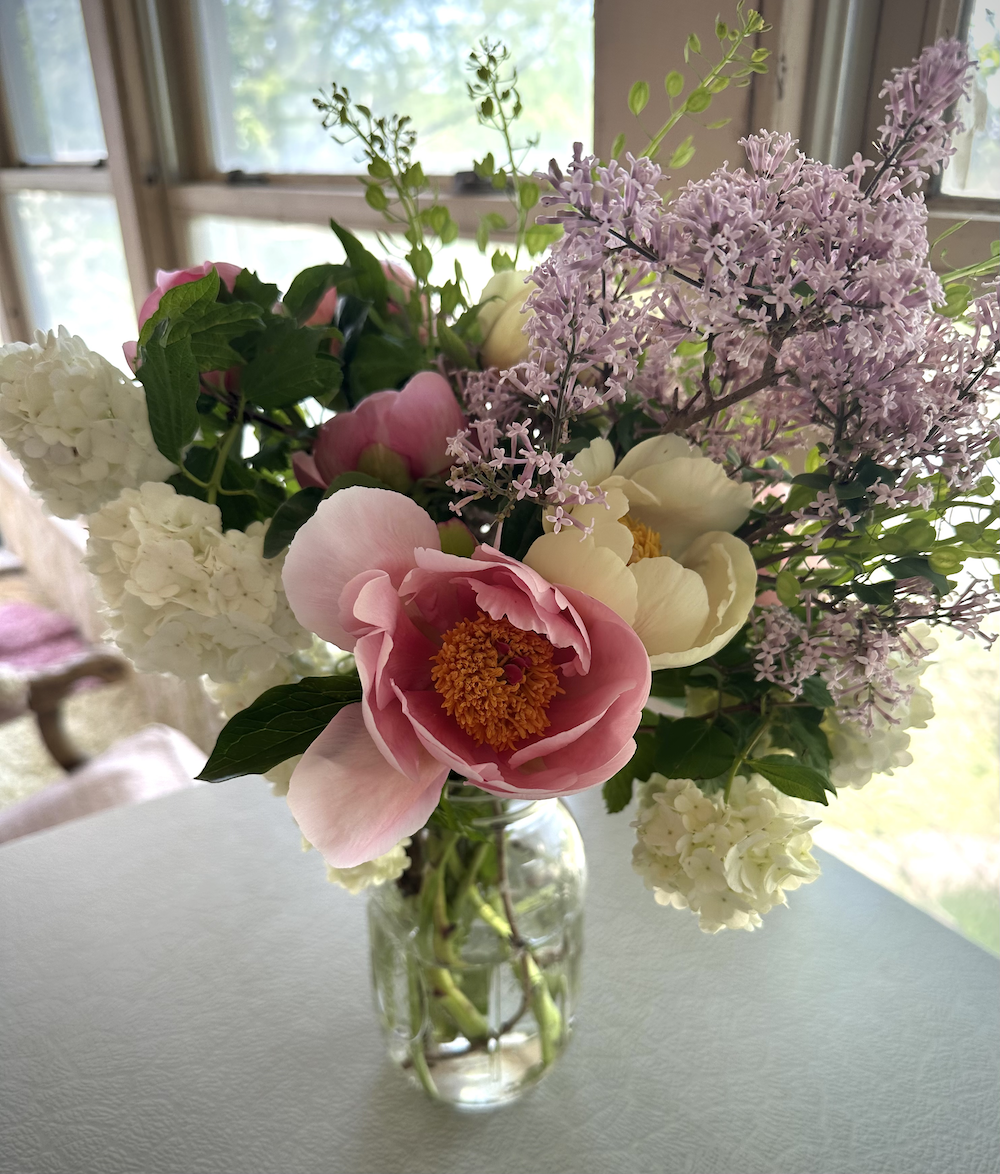 Bouquet of flowers on porch